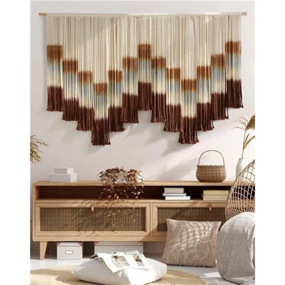 Flber Macrame Wall Hanging Tie-Dye Geometric Decor Large Scale Wall Art - Picture 9 of 14